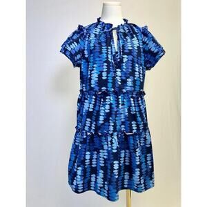Avara 100% Cotton Tiered Ruffle Sleeve Short Dress Blue Print Size M